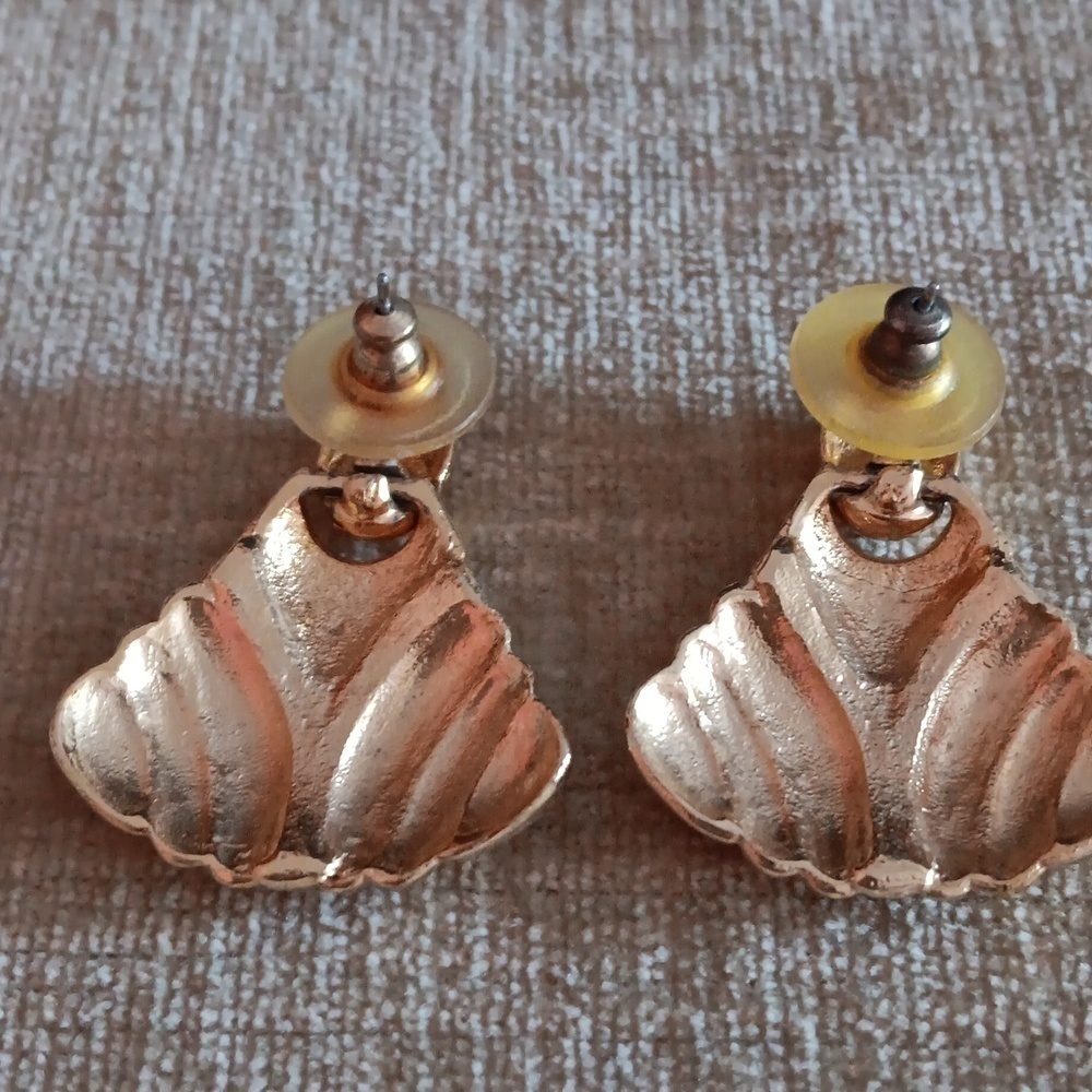 Gold Tone Rhinestone Triangular   Earrings - Picture 2 of 6